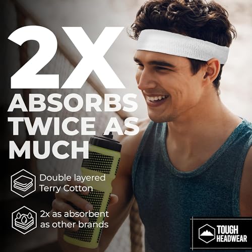 Image of Tough Headwear Terry Cloth Headband - Sweat-Wicking Running Head Band - Basketball Accessories - Headband for Washing Face