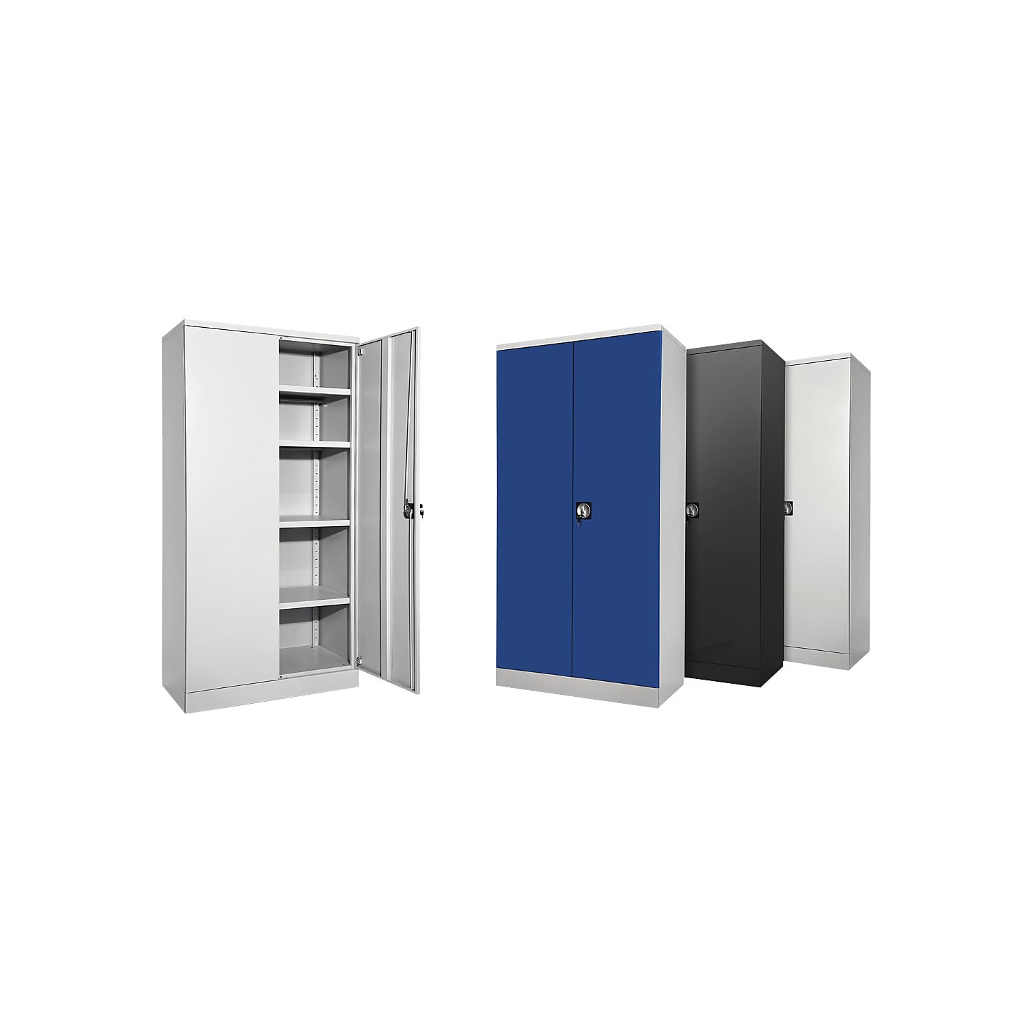 EUROKRAFT Basic | Armoire métallique Nilas | Avec 4 tablettes, h x l x p 1950 x 1000 x 500 mm, gris clair