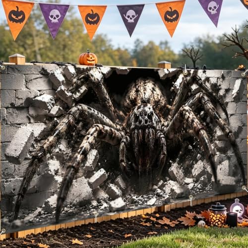 Image of Halloween Garage Door Decorations 6 x 13 ft, 3D Spider Cover