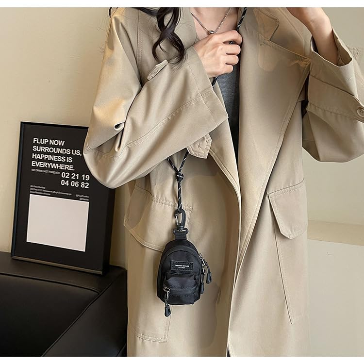 Mini Pouch Coin Purse Key Chain for Men, Double Zipper & Front Pocket Portable Pouch for Keys Coins Earphone, Compact Tactical Bag Organizer Keychain Wallet with Cord Strap4