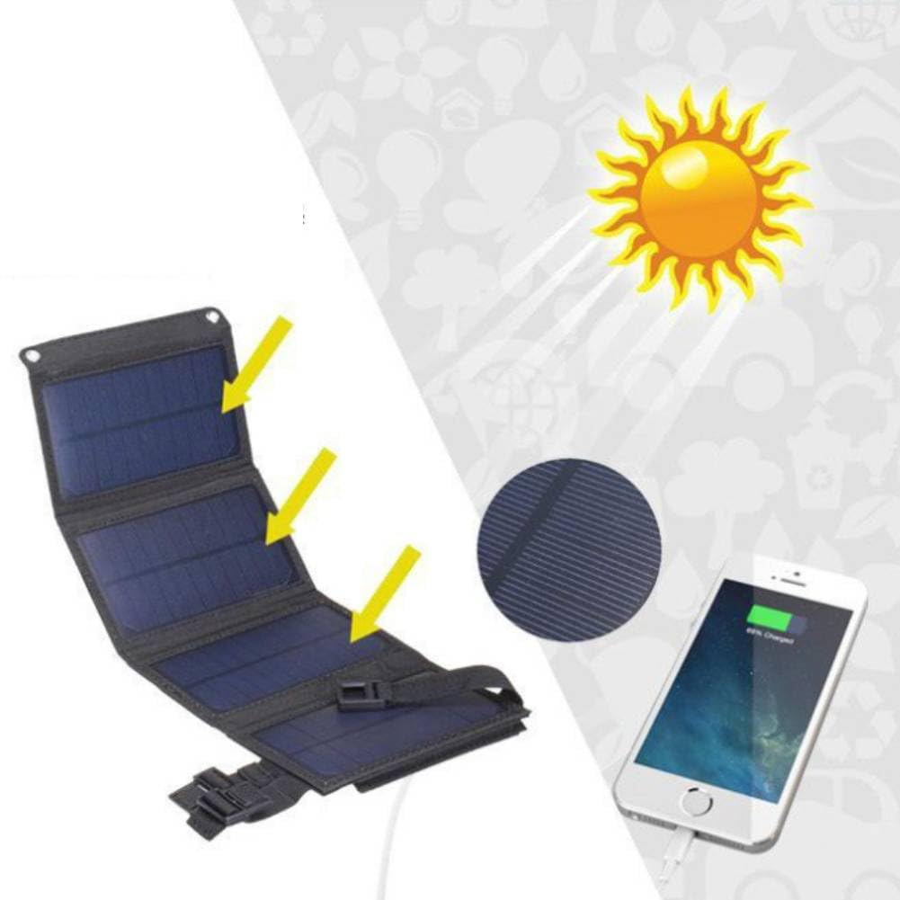 Tyenaza Panneau solaire USB de 20 W, chargeur de cellules solaires polycristallines portables pliables résistant à l'eau, pour randonnée, camping, trekking, téléphones, appareils photo, ventilateurs