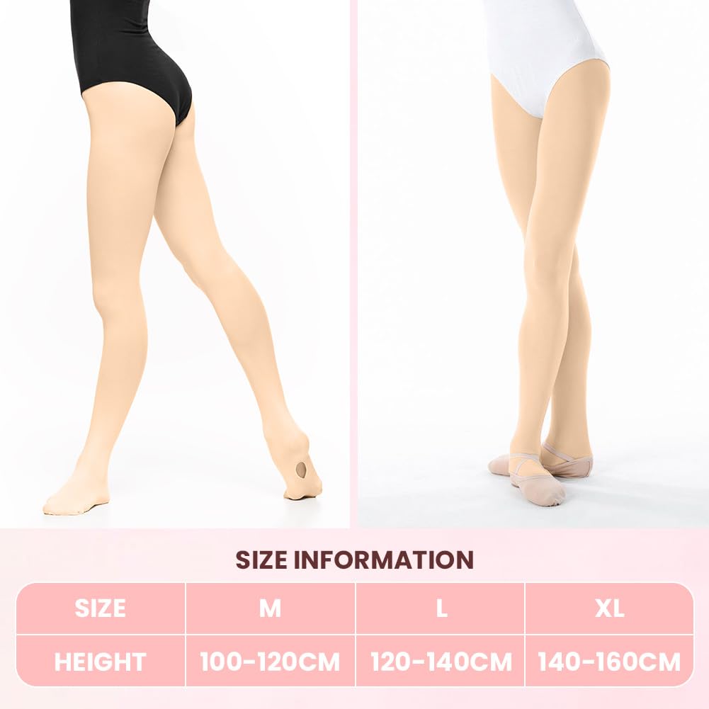 Medias de Ballet Convertibles para Niña 90D 3Pcs Rosa Carne