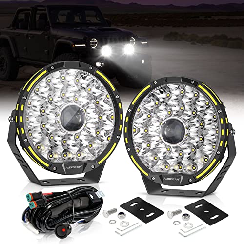 Auxbeam 9 Inch Round Offroad Lights, 270W 37776LM Driving Lights Round LED Work Light with DT Connector Wiring Harness Mounting Bracket for Trucks, Jeep, Pickup, ATV, UTV, 360-PRO Series, 2PCS