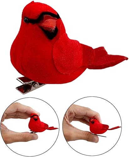 Miniatura 4 de 12 adornos artificiales de Navidad con clip para árbol de Navidad, mini adornos cardenales rojos, decoración de pájaros rojos falsos para árbol de
