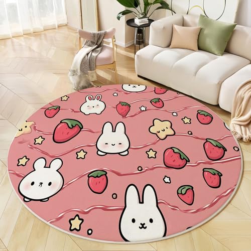 Tapis rond 80 cm brun rougeâtre à poils courts lavable et antidérapant - 4