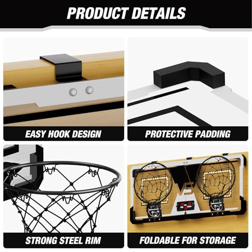 image for HYES 2 Player Basketball Game, Dual Shot Over The Door Mini Basketball