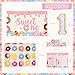 LXlucktim Donut Birthday Party Supplies for 1 Year Old Girl, 150 Pcs Sweet One Party Decorations for Girls Baby - Backdrop, Tablecloth, Crown, Poster