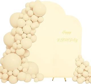 Set of 2 Wedding Arch Cover 2-Sided Round Top Spandex Fitted Arch Backdrop Cover for Birthday Party Baby Shower Wedding Arch Stand Decorï¼ˆ7.2FT, 6FT, Beigeï¼‰