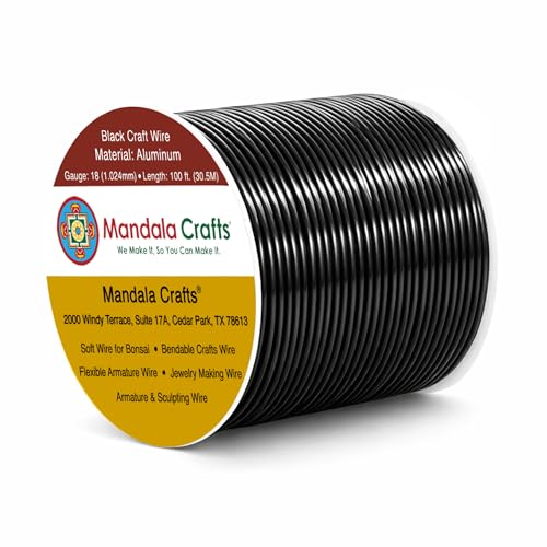 Image of Mandala Crafts 18 Gauge Black Anodized Aluminum Craft Wire, 100 FT | Colored, Flexible, Bendable, for Bonsai, Armature, Sculpting, Wire Wrapping, Jewelry Making, Weather & Tarnish Resistant