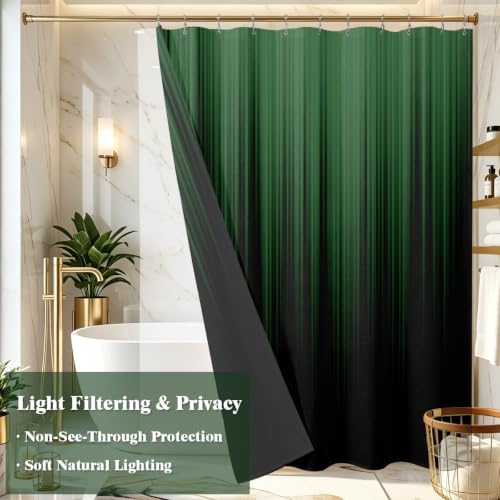 Image of AAtter 3 in 1 Green Black Gothic Shower Curtain Set, 72x72 Inch, 12 Hooks