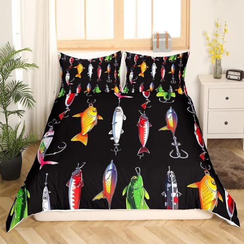Colorful Fish Bedding Set, King Size Duvet Cover With Fishing Hook Theme, Sea Animal Comforter Cover for Kids Boys, Girls - Image 2