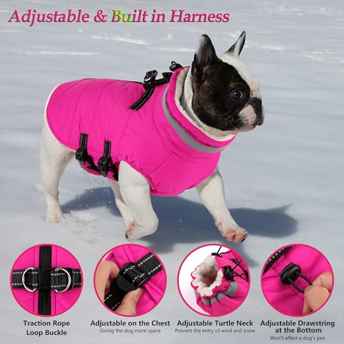 Image of Dogcheer Dog Winter Coat, Waterproof Dog Jacket with Harness - Pink,XL | Reflective Adjustable Puppy Warm Snow Coat with Zipper, Christmas Pet Fleece Cold Weather Coats for Small Medium Large Dog