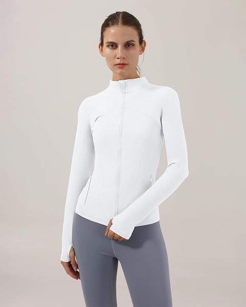 Locachy Veste de sport ajustée, fermeture à glissière intégrale, passe-pouces, pour footing, fitness, entraînement, pour femme - 3