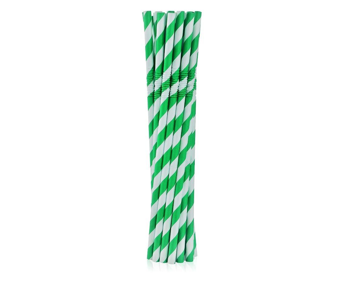 GoDan Słomki (rurki) papierowe łamane, zielone paski, 6x200mm / 12 szt.