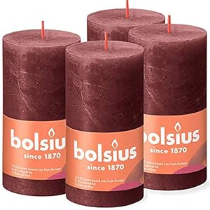 BOLSIUS – Rustik Kerze – Bordeauxrot – 13 cm – 4 Stück – Unparfümierte