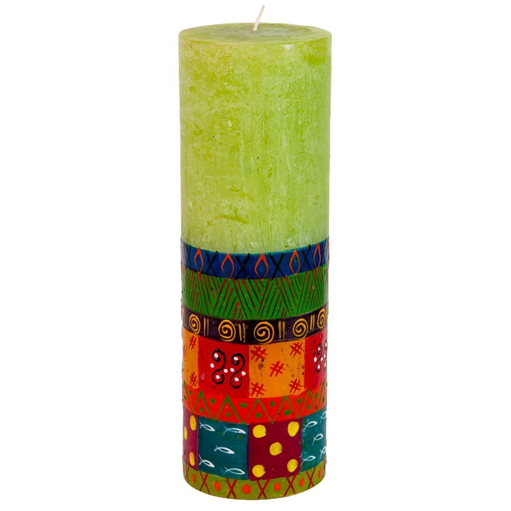 KapulaSouth African Pillar Candle - Fair Trade - Hand Painted Frosted Candle - Multi Coloured Ethnic Design - 10 x 30cm