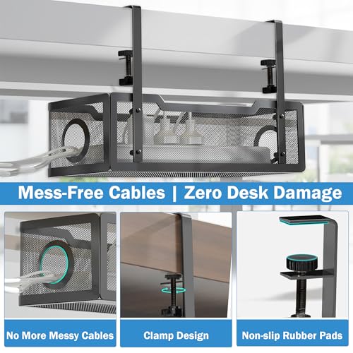Image of MOREBLUE Under Desk Mesh Cable Organiser Rack with Mobile Stand, Metal Under Table Cable Management Tray for Power Wires & Cables Adjustable, 3in1 Cable Holder, 5 Velcro Strip, Allen Key & Screws