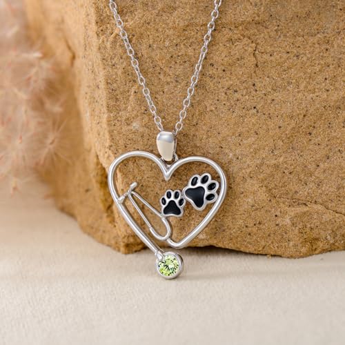 MEIDERBO August Birthstone Veterinary Stethoscope Necklace 925 Sterling Silver Nurse Vet Pendant with Dog Paw Nurse Jewelry Gifts for Veterinarian Women Veterinarian Gifts — view 3