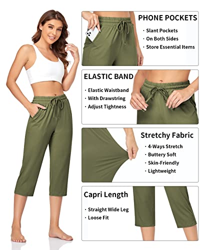 Tarse Women's Capris Plus Size Lightweight Summer Capri Crop Pants Ladies High Waisted Sweatpants Pockets (Green,2Xl) #TOP2