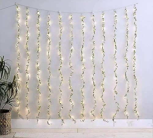 Image of URM Plastic Artificial Vine Leaf Curtain Led String Light,200 LEDs,8 Modes,Remote Control,Adjustable Brightness,Ac Plug - for Home Warm White,3X2 Meter