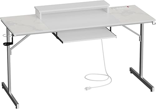 Miniatura 82 de Bestier Escritorio para juegos de 42 pulgadas con luces LED, mesa de juegos para computadora pequeña con estante para monitor, escritorio para Fibra