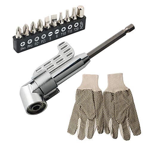 TOOHUI Taladro de Ángulo 105 Grados Broca de Destornillador, Maleficio Magnético Conductor Bit, Destornillador Hexagonal del Tornillo Titular, con Punta de Destornillador y Guantes Antideslizantes