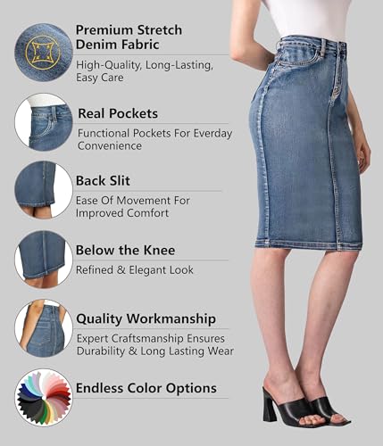 Lexi Womens Stretch Pencil Skirts with Functional Pockets, A Line & Destructed Mini Denim Skirts2
