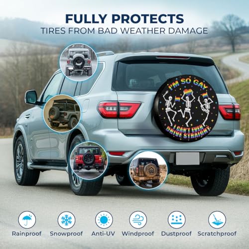 Image of GENANY Skeleton Skull Father's Day PVC Spare Tire Cover for RV Trailer, Waterproof, Size 15 Fits 27-29 Inch
