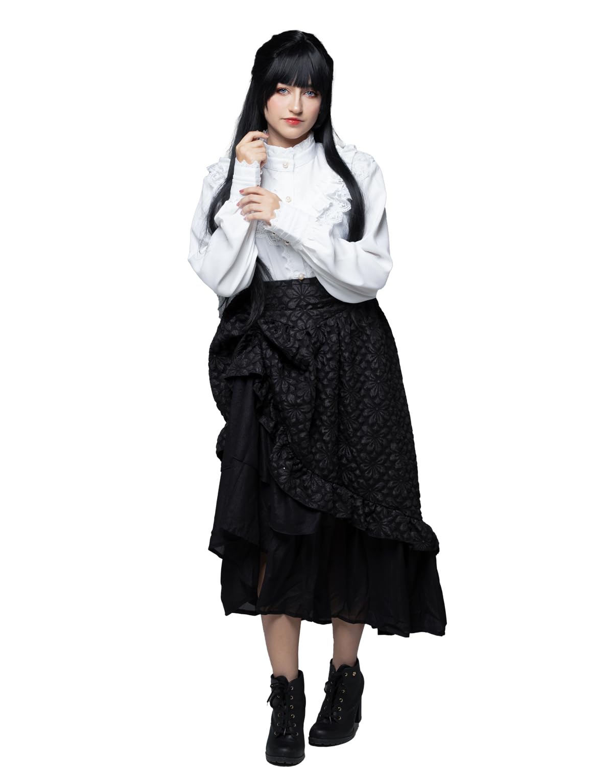 Fiamll Women's Victorian Blouse Vintage Bow Shirt Stand-Up Collar with Ruffles Long Sleeve Shirt