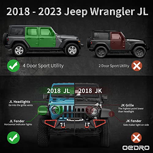 Oedro All-Steel Build Running Boards Compatible With 2018-2024 Jeep Wrangler Jl 4 Door, Bolt-On Side Steps With Leaf Shaped Design, Black Powder Coated Nerf Bar #TOP1
