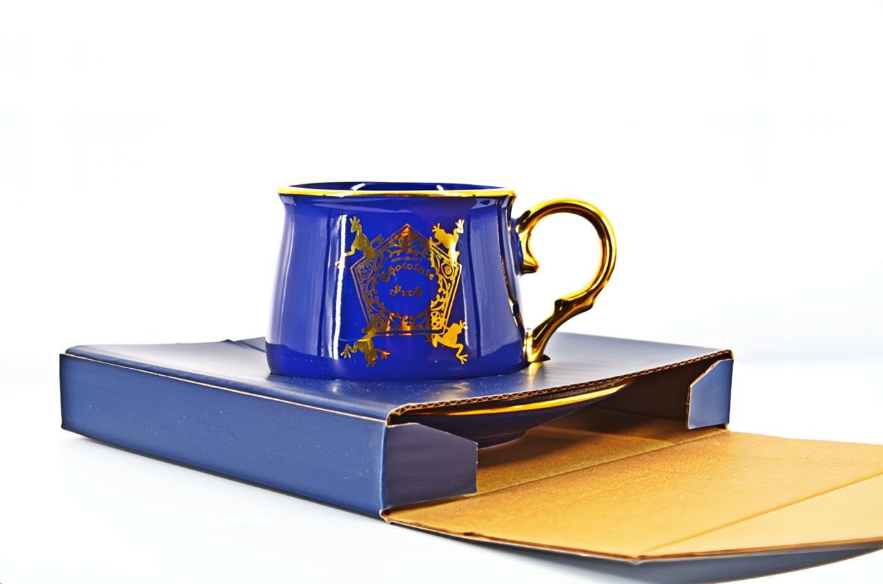 Licensed Harry Potter Chocolate Frog Tea Cup & Saucer Set, Royal Blue Porcelain with Gold Accents, Collector Gift Box - Image 2