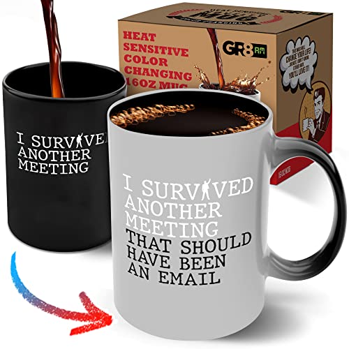 Gr8AM Color-Changing Christmas Coffee Mugs - I Survived Another Meeting - Kids Hot Chocolate Mug & Funny Mugs for Men. Unique Mugs or Kids Coffee Mug. Best Kids Christmas Mugs 2021 Prime