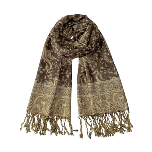 Image of Pashmina Scarf for Women Shawls and Wraps Reversible Paisley Vintage Jacquard Soft Silky Rave Scarves Men