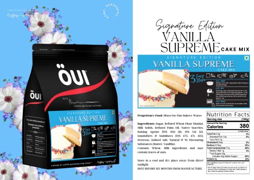 Image of OUI Signature Edition Vanilla Supreme Cake Mix I Egg-based recipe I Instant Cake Mix Powder |3 Step - Prep,Mix & Bake| Rich taste Moist Vanilla Cake |Traditional French recipe|Resealable Zip Pouch|1kg
