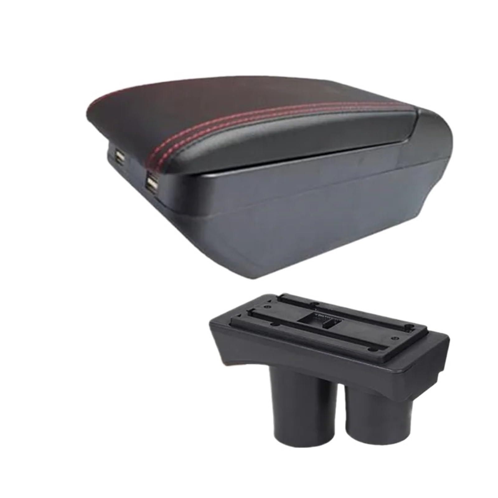 Umdjju H Red Line 4Usb For Citroen For C2 For C3 Car Armrest Box Central Storage Interior Retrofit Usb Charging Ashtray Accessories Car Centre Console Armrest Box(H Red Line 4Usb)