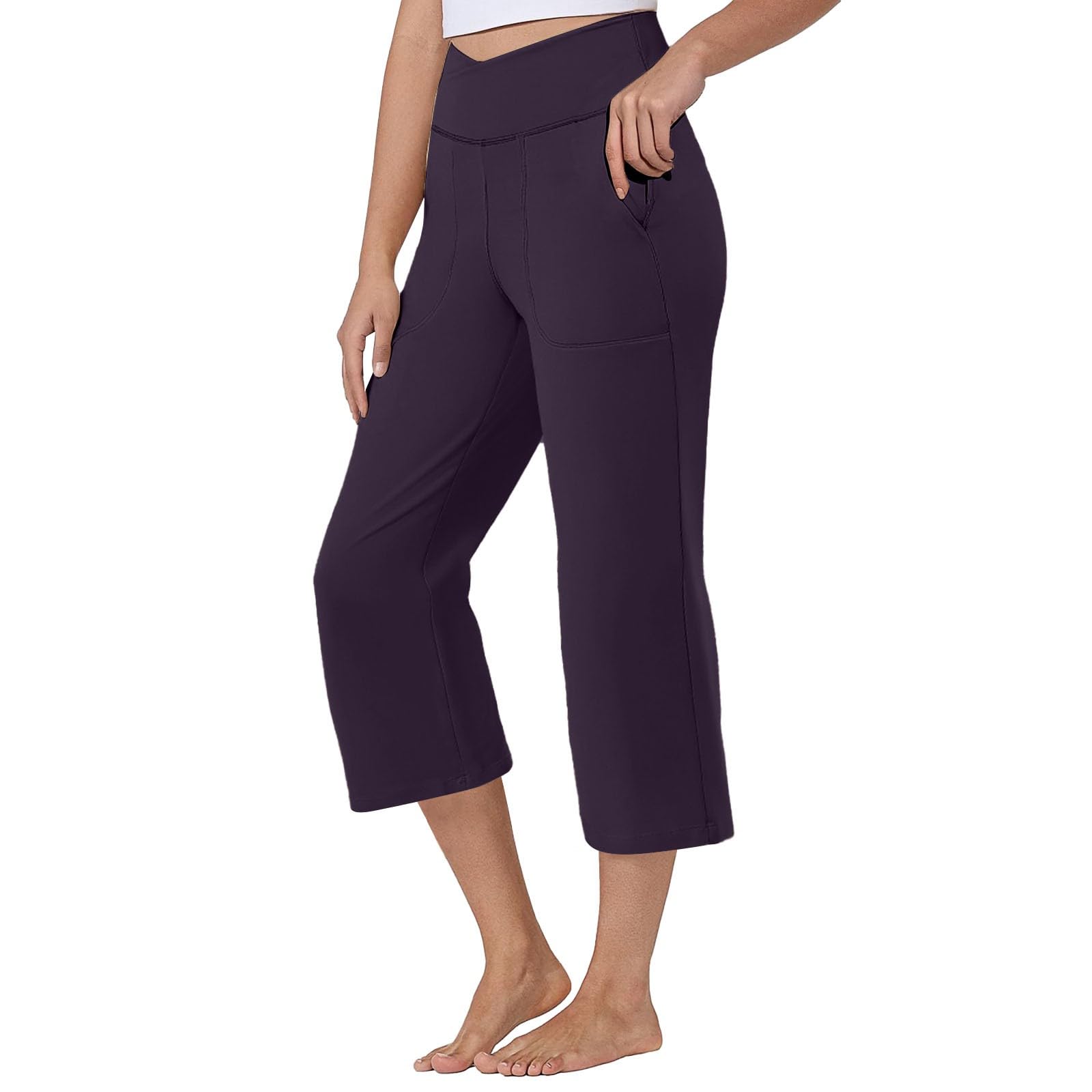 GOFULY Capri Pants for Women Stretch Wide Leg High Waisted Summer Pants Elastic Waist Cute Straight Leg Shorts