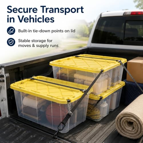 Image of 4-Pack 27Gal Clear Storage Bins with Lids, Heavy Stackable Totes, Yellow