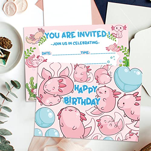 Olse Axolotl Birthday Invitation Cards 16Pcs Animal Anime Postcard Styles 5X7 Inches Invitations With Axolotl Graffiti Birthday Party Invite Card Supplies For Children #TOP6