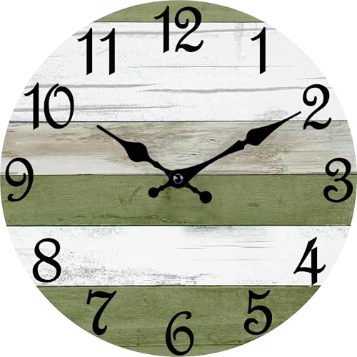 Image of CHYLIN Green White Wall Clocks Battery Operated 8 Inch | Easy To Read Vintage Clock Decorative for Kitchen Bedroom Office Bathroom
