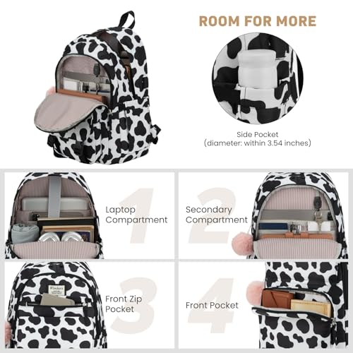 Image of WINDARS School Backpack for Teen Girls, Cute College Backpacks for Women Students Aesthetic Bookbag Large 15.6 Inch Laptop Bag Middle School Travel Back Pack (Cow Print Black)