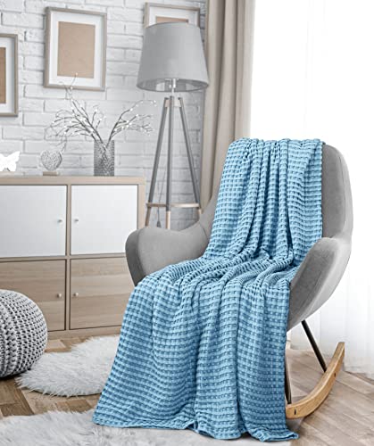 Image of Utopia Bedding 100% Cotton Waffle Weave Blanket Twin Size for Couch Sofa Bed - Lightweight, Breathable Summer Blankets Soft and Cozy, Gifts for Women Home Room Decor (Sky Blue, 90x72 Inch)
