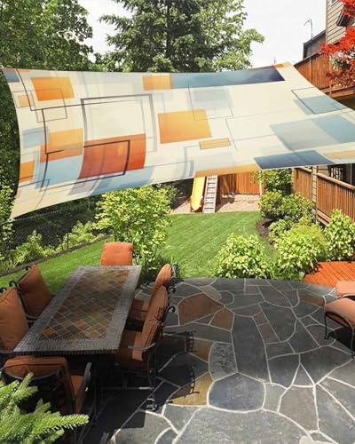 Geometric Sun Sail Shades Rectangle Canopy,Sunlight Block Heavy Duty Curved Backyard Shade Cover, Waterproof Sun Shades for Patios Garden Pergola Outdoor,12'x16' Modern Abstract Multi Colored Paintng