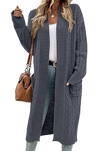 Image of Onedreamer Womens Long Cardigan Sweaters Open Front Cable Knit with Pockets | Chunky Long Sleeve Outerwear, Fall Winter Button Down Coatigan, Oversized Trendy Warm Sweater Coats