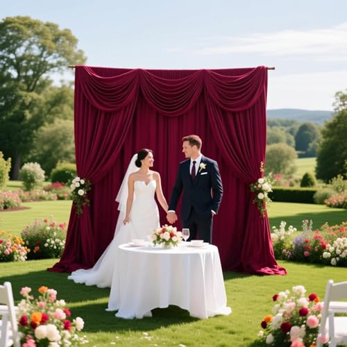 Image of 2 Panels Burgundy Backdrop Curtain, 10 x 10 Feet Polyester Background Curtains for Parties, Weddings, Baby Showers, Halloween, Christmas, Birthday Party Photoshoot Backdrop Curtains Decorations