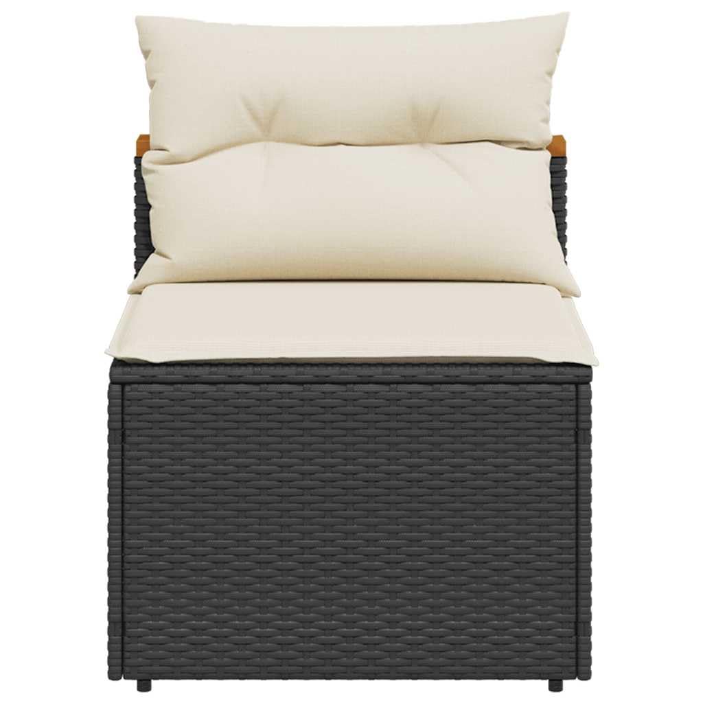 Divano Giardino Senza Braccioli 2 Pezzi Nero Polyrattan | Con cuscini bianco crema, fodera sfoderabile e lavabile, telaio in acciaio, design modulare