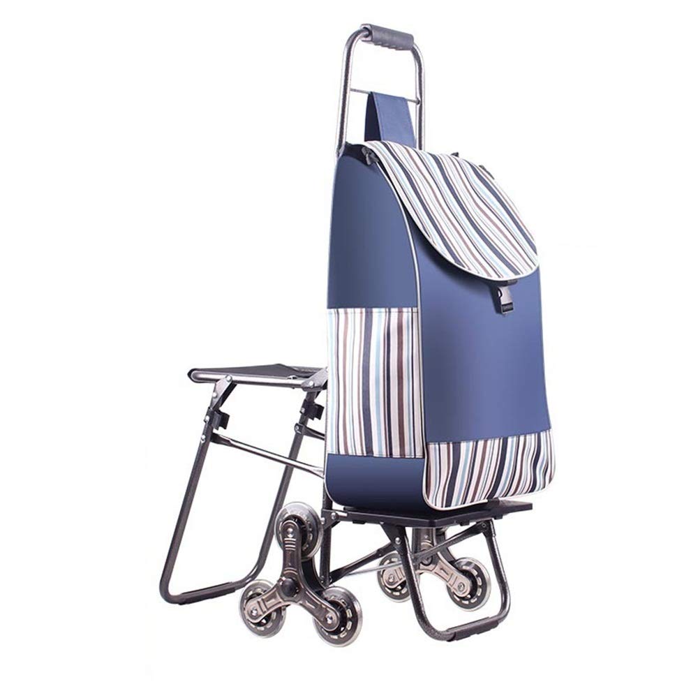 GonFan Convenient Shopping Trolley Simple Folding Stripe Printed Waterproof Oxford Cloth Shopping Trolley On 6 Wheels With Detachable Bag And Foldable Design (Color : Brown, Size : Free size)