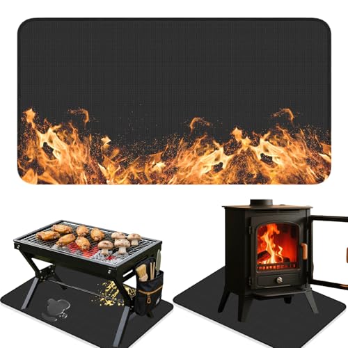Alfombra ignífuga para barbacoa, de doble cara, 1 mm x 127 cm x 97 cm, alfombra para barbacoa de exterior, ignífugo, resistente al calor e impermeable, apta para parrillas para barbacoas, hornillos
