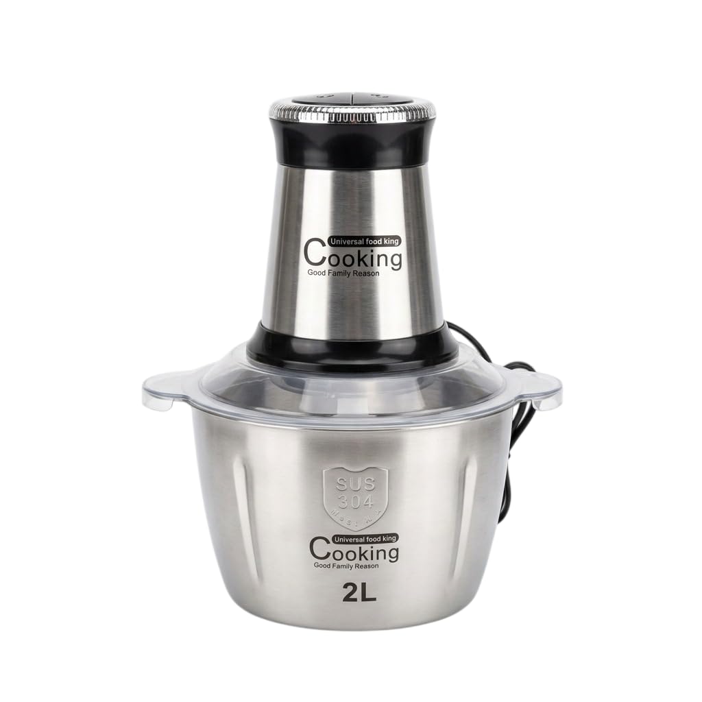 2l stainless steel electric food chopper & vegetable cutter, multi-purpose kitchen processor with stainless steel bowl, transparent lid and powerful motor for chopping, mixing & food preparation