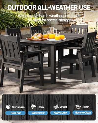 Image of YEFU Outdoor Dining Table for 6: All Weather Rectangular Patio Table with Umbrella Hole and Aluminum Frame - Outdoor Furniture for Outside Backyard /Garden /Pool /Porch /Deck 300lbs Capacity Black