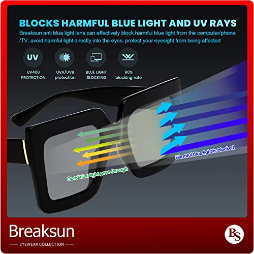 Breaksun Oversized Blue Light Glasses For Women Fashion Thick Square Computer Eyewear Non-Prescription Black Glasses (Black) #TOP6